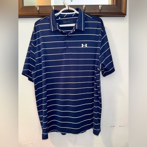 Under Armour Men's Navy Striped Golf Polo Shirt Size XL - Picture 1 of 6